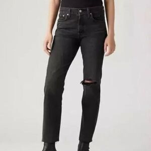 New Levi’s Wedgie Straight Distressed Button Up Raw Hem Jeans in Black size 24